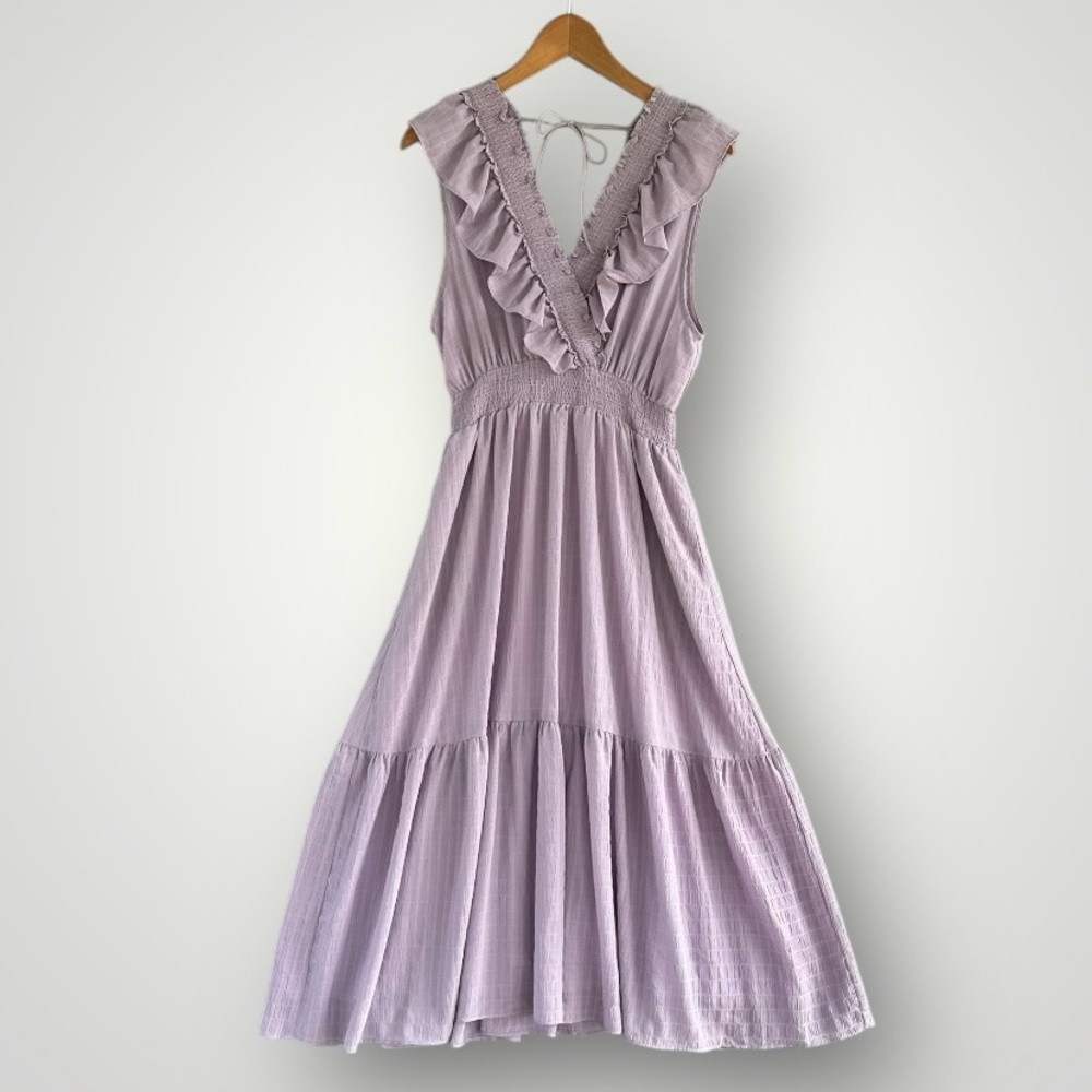 Sleeveless Lavender Ruffle V-Neck Maxi Dress